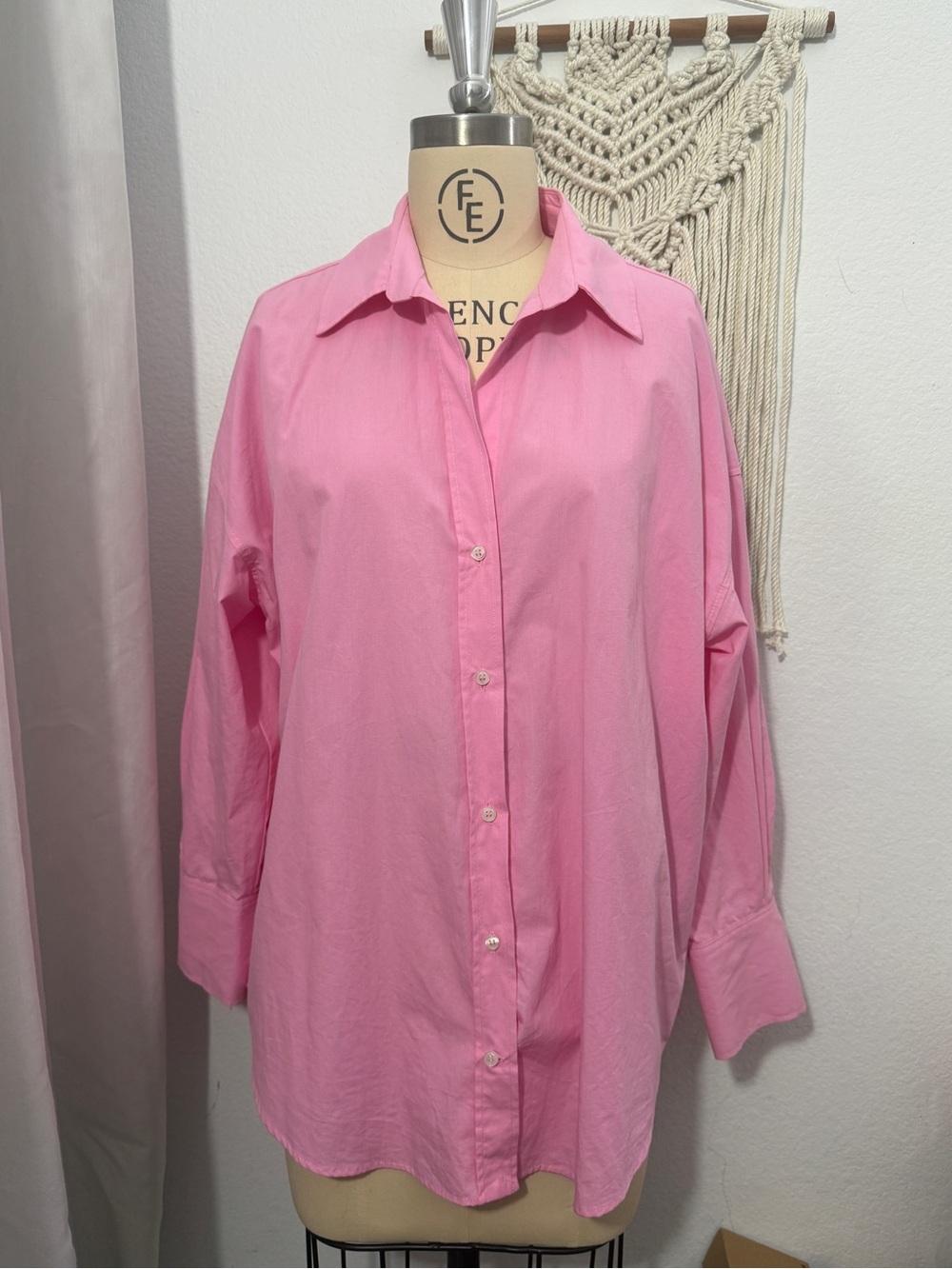 Zara Pink Button Up Shirt Cotton Poplin Oversized Blouse Size Small